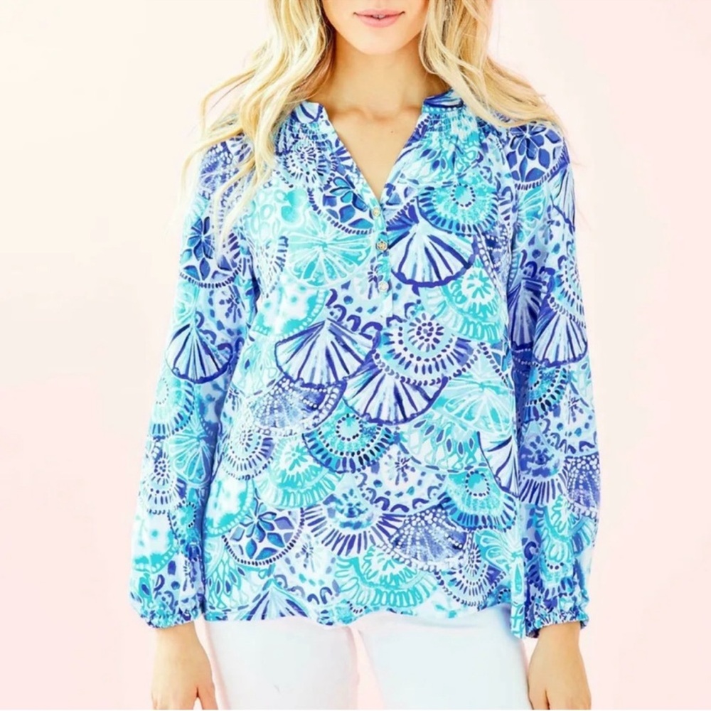 Lilly Pulitzer Elsa Silk top Turquoise Oasis shell size‎ small
